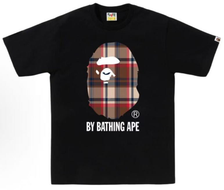 A Bathing Ape Plaid Ape Head T-Shirt — Black/Beige